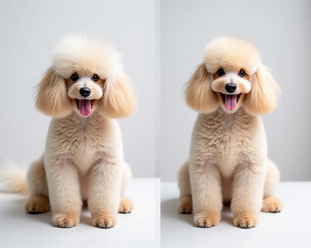Before and after professional poodle grooming
