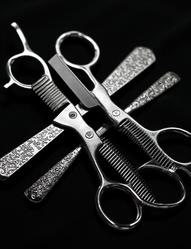Decorative grooming shears with engraved script